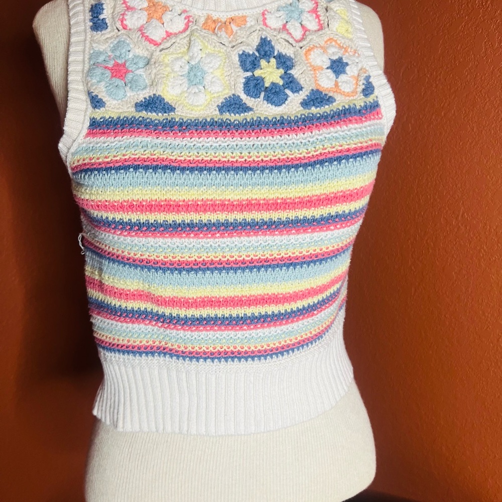 American Eagle Outfitters Floral and Striped Knit Tank Top